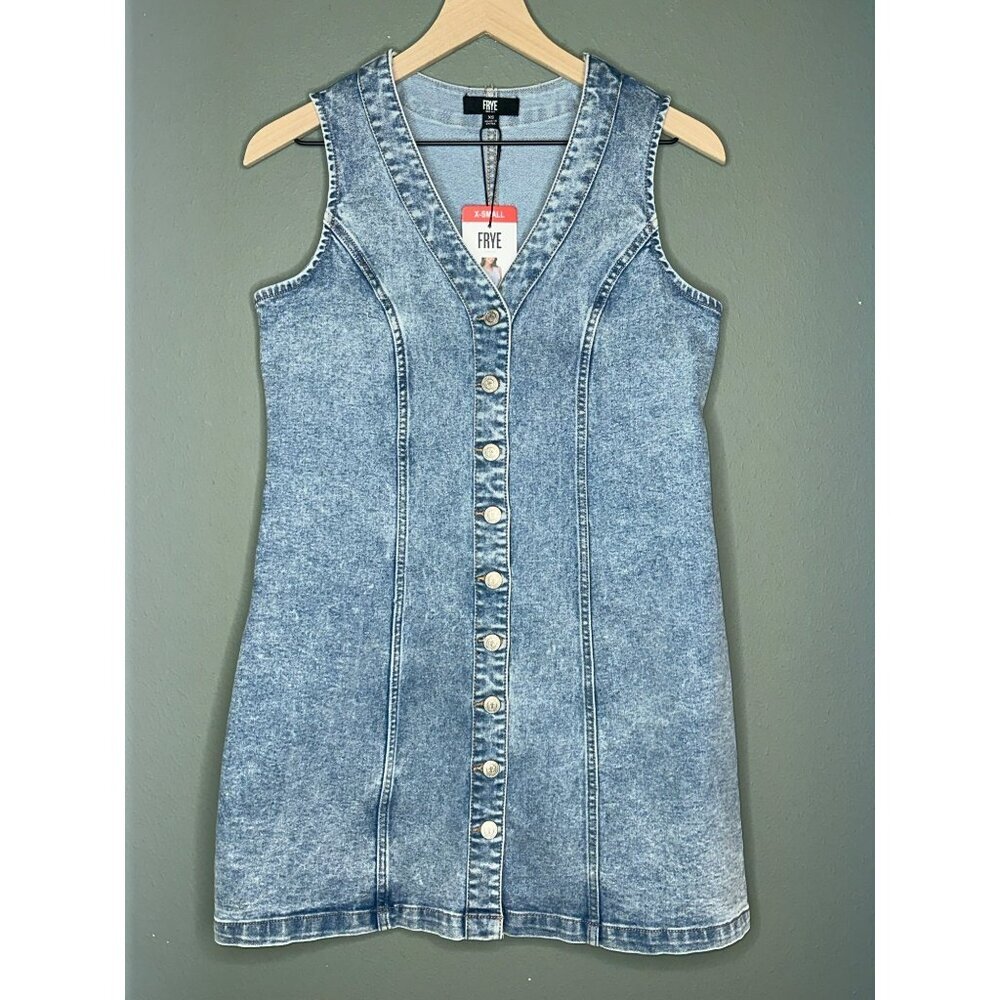 Frye Ladies Denim Mini Dress Size Large Light Wash Sleeveless XS NWT